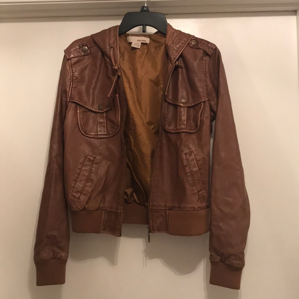 Brown zip-up leather jacket
